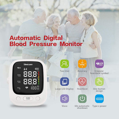 Sinocare Blood Pressure Monitor Tensiometer Upper Arm Automatic Digital BP Machine Pulse Heart Rate Monitor