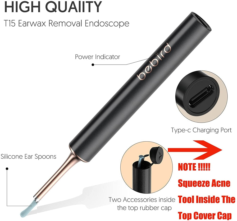 New Bebird T15 R1 Smart Visual Ear Cleaner Health Care Minifit 2in1 Acne Wax Removal HD1080P Otoscope IP67 Waterproof Endoscope