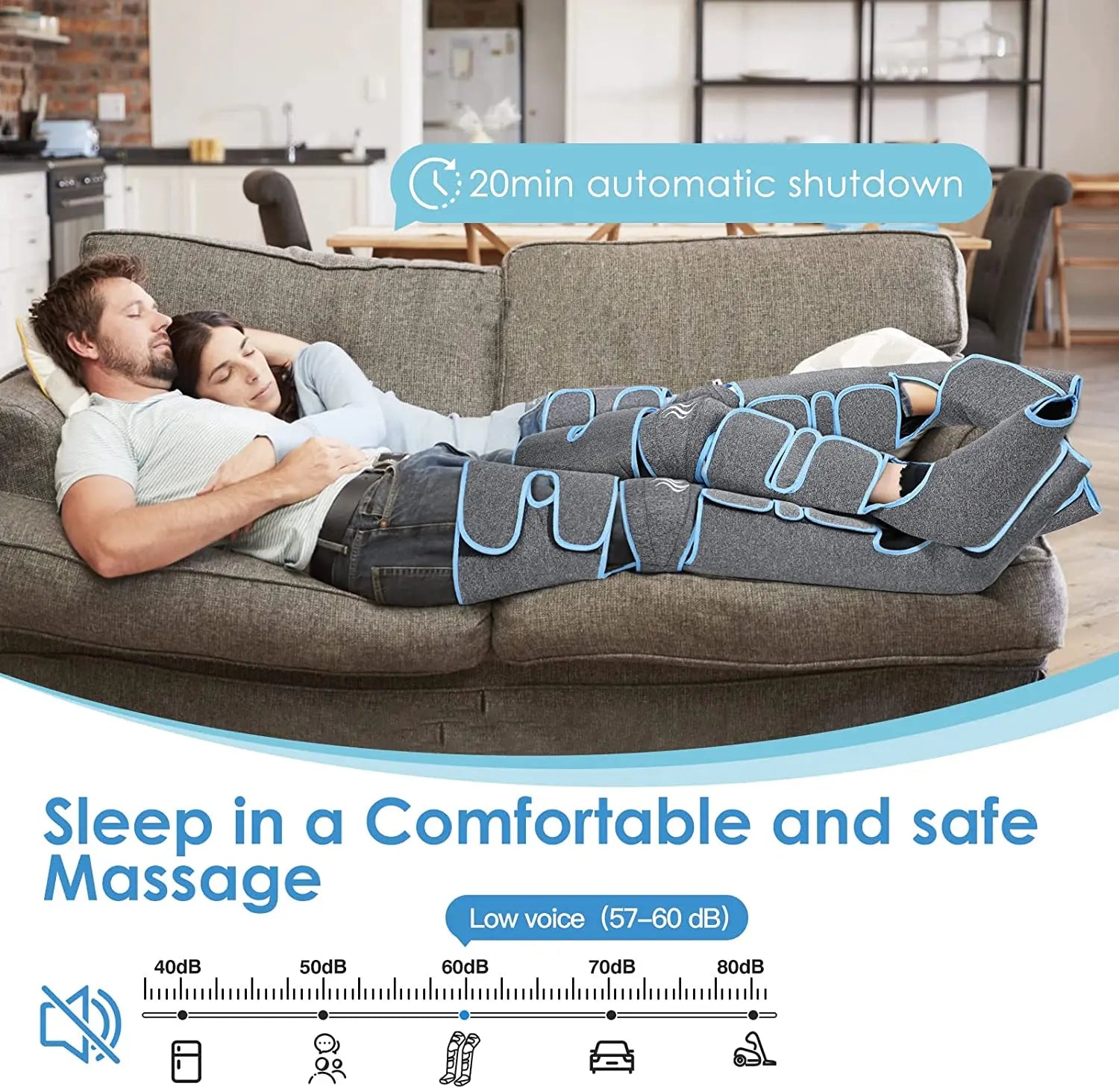 Adjustable volume and automatic shut-off ensure comfortable sleep with soft massage sounds.