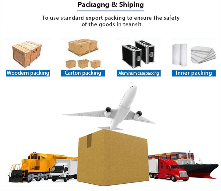 Standard export packaging for safe transit: wooden crates, cartons, & aluminum cases with internal padding.