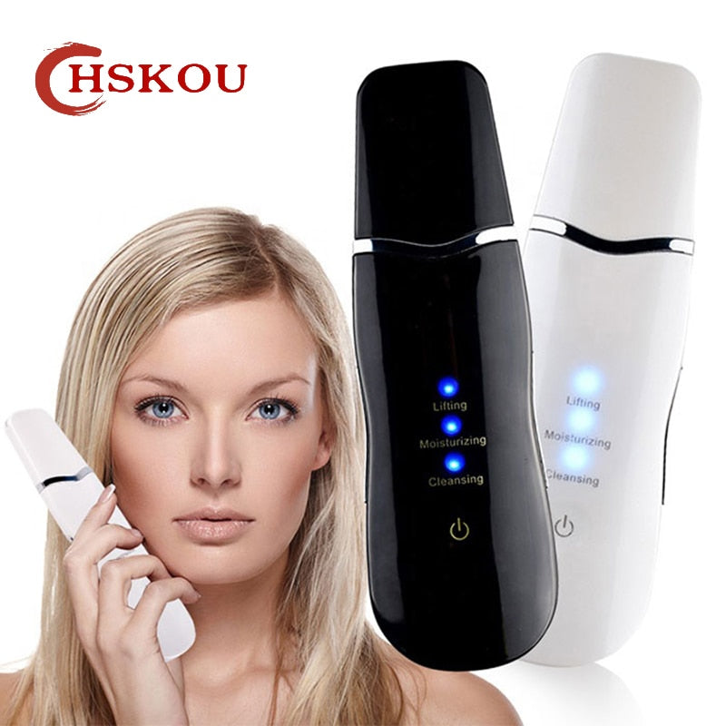 HSKOU Ultrasonic Skin Scrubber Deep Face Cleaning Machine Peeling Shovel Facial Pore Cleaner Face Skin Scrubber Lift Machine