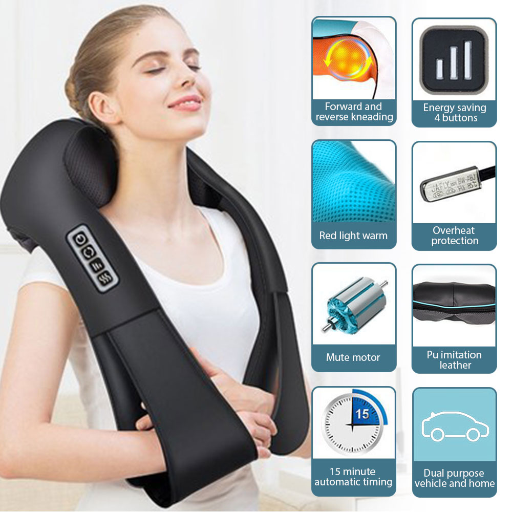 U forme maison voiture électrique pétrissage épaule et cou masseur onde lumineuse chauffage 4D pétrissage colonne cervicale Massage châle