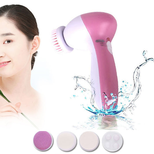 Women 5 in 1 Electric Face Washing Brush Machine Girls Facial Pore Cleaner Body Cleansing Massage Mini Skin Care Tools