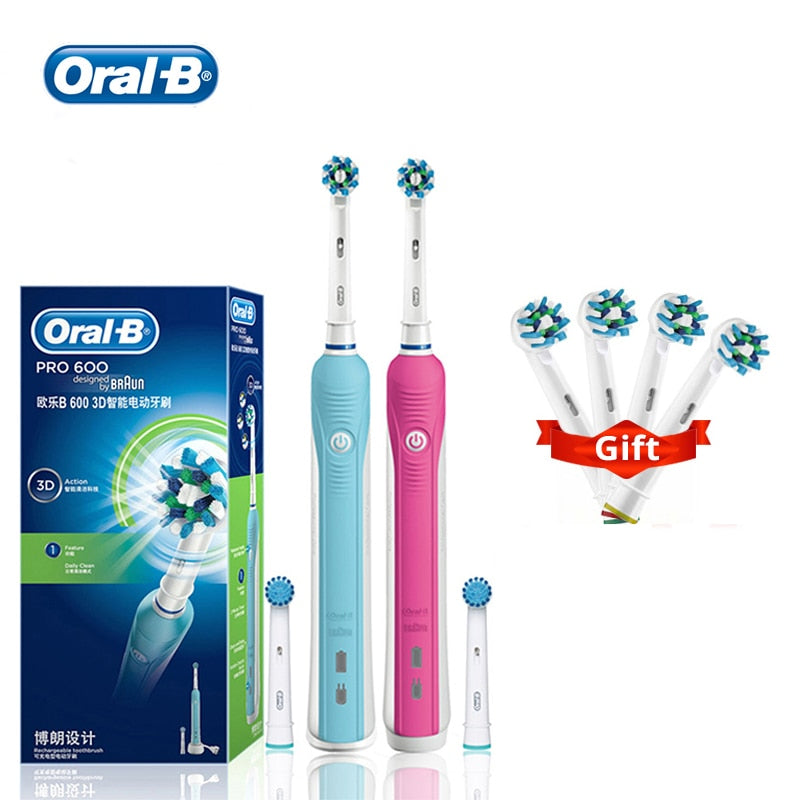 Oral B Electric Toothbrush Pro 600 Toothbrush Inductive Charge Brush Rotation Clean Teeth Brush with Replaceament Brush Head