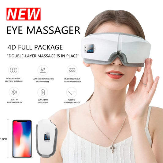 Eye Massager 4D Smart Airbag Vibration Eye Care Instrument Hot Compress Bluetooth Eye Massage Glasses Fatigue Pouch &amp; Wrinkle