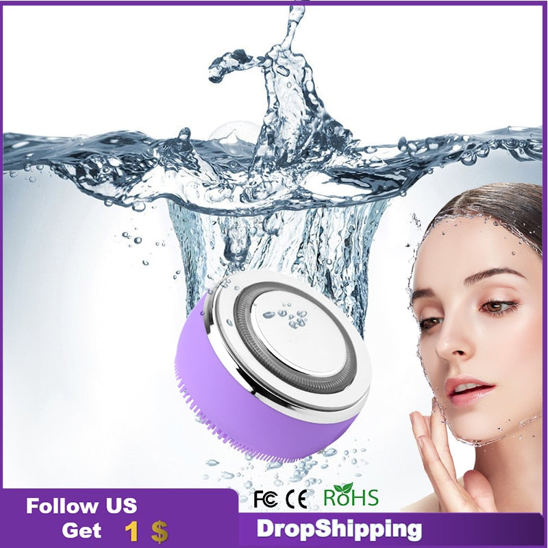 EMS Electric Facial Cleansing Brush LED Phototherapy Skin Tightening Face Massager Silicone Facial Exfoliating Cleaner Brushes