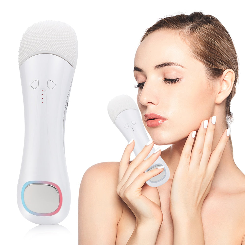 Electric Face Cleansing Brush For Facial Skin Care Wash Sonic Vibration Massage Tool 2 in 1 Acne Pore Blackhead Silicone Cleaner