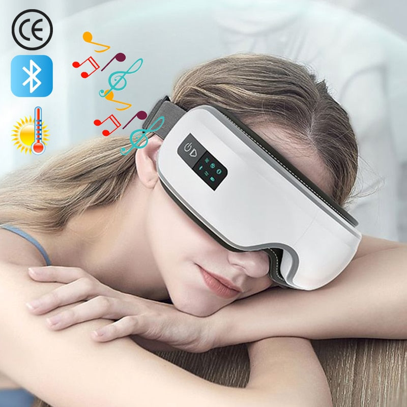 Massageador para os olhos Airbag Massagem por vibração Compressa quente Bluetooth Música Proteção para os olhos Aliviar a fadiga Display LED Criança ou adulto