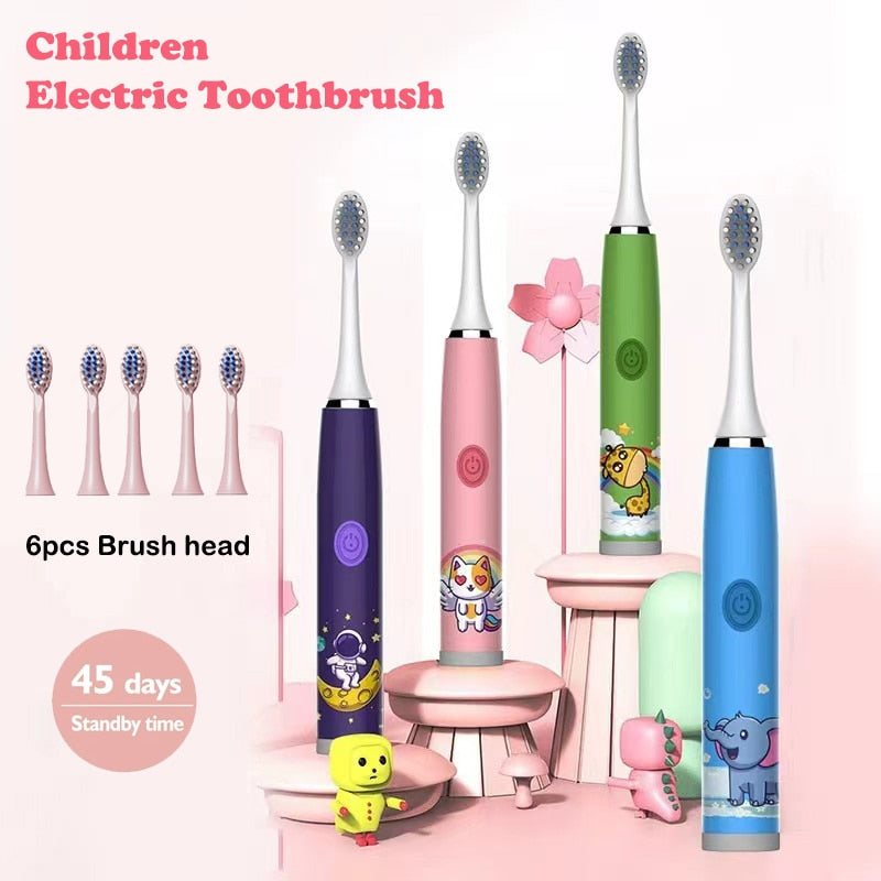 Children Electric Toothbrush 6pcs Brush head 45 Standby