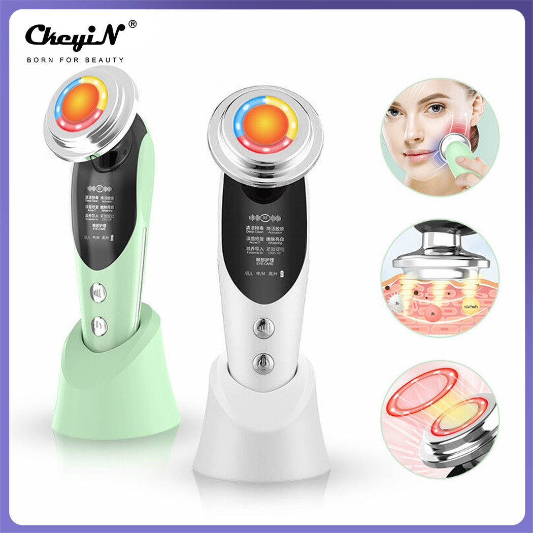 CkeyiN EMS RF LED Photon Sonic Hot Compress Electric Facial Massager Face Skin Rejuvenation Anti-Wrinkle Lifting Firming Beauty