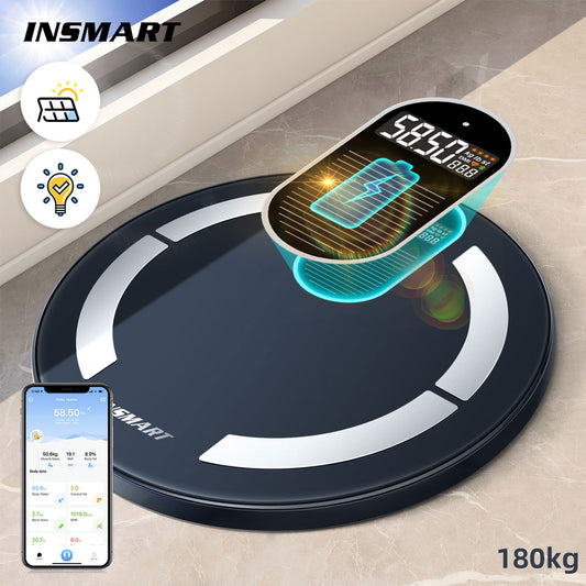 INSMART Body Digital Weight Scale Solar &amp; Light Energy Charging Smart Scale Balance Bioimpedance Body Fat Bathroom Scales BMI