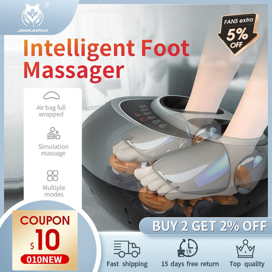 Intelligent Electric Foot Massager Machine Vibrator Infrared Heating Therapy Shiatsu Kneading Air Pressure Fatigue Relieve Gift