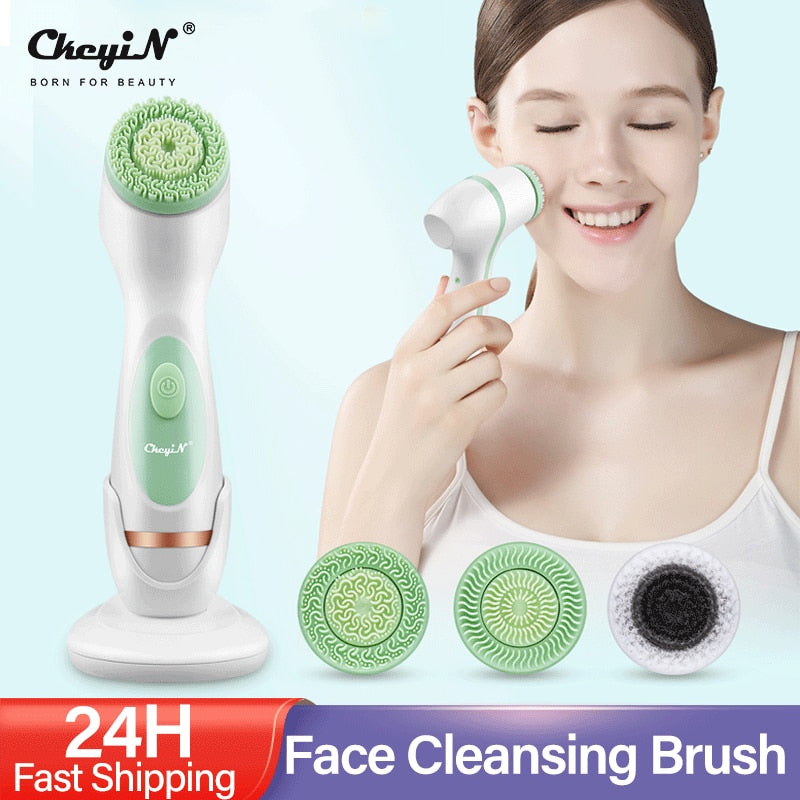 CkeyiN 3In1 Electric Silicone Facial Cleansing Brush Rechargeable Skin Peeling Blackhead Removal Pore Cleaner Face Care Massager