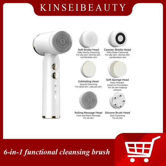 Ultrasonic Electric Face Cleansing Brush Hot Cool Sonic Facial Exfoliating 6 In 1 Face Cleaner Skin Rejuvenation Massage