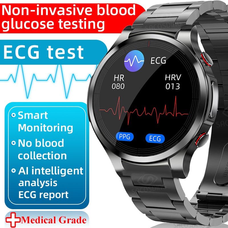 New Blood Glucose Smartwatch ECG+PPG Monitoring Heart Rate Blood Pressure Body Temperature Oximetry Smart Watch For Men Women