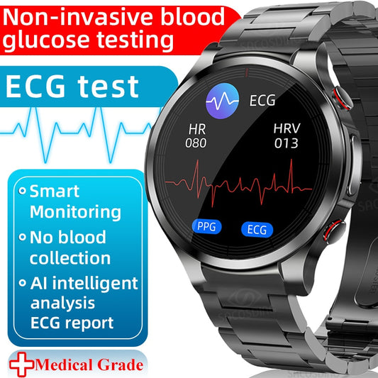 New Blood Glucose Smartwatch ECG+PPG Monitoring Heart Rate Blood Pressure Body Temperature Oximetry Smart Watch For Men Women