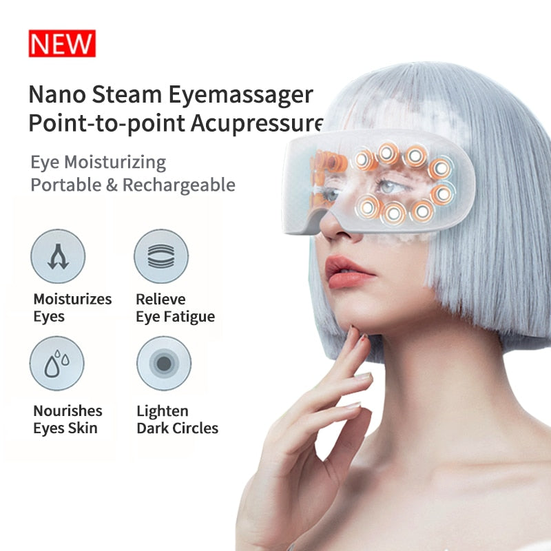 Nano Steam Eye Massager Cuidados com os olhos Aquecimento Bluetooth Música para aliviar a fadiga e olheiras sob os olhos