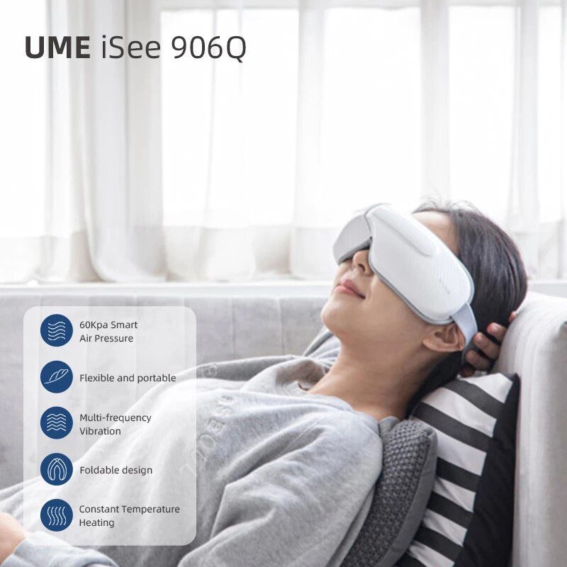 UME iSee 906Q Eye Massager Airbag Vibration Eye Care Massageador elétrico com música alivia a fadiga Olheiras