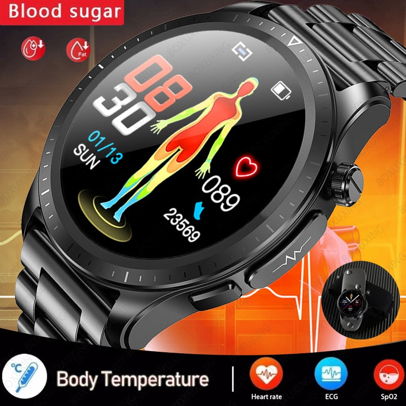 2023 New Blood Glucose Monitor Smart Watch Men Women ECG+PPG Body Temperature Blood Oxygen  Heart Rate Health Sport Smartwatch