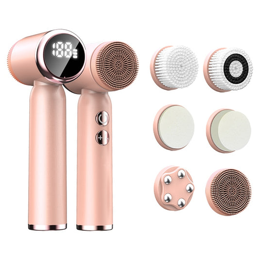 New 6 In 1 Hot Cool Electric Face Cleansing Brush Deep Pore Cleaner LCD Display Vibration Face Lifting Skin Firming Massage