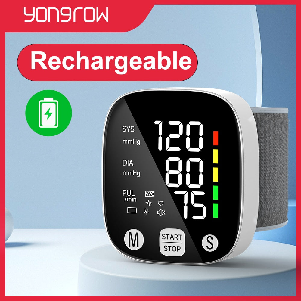 Yongrow New LED Rechargeable Wrist Blood Pressure Monitor English/Russian Voice Broadcast Tonometer  BP Monitor Sphygmomanometer