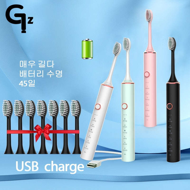 New 2023 N100 Sonic Electric Toothbrush Adult Timer Brush 6 Mode USB Charger Rechargeable Tooth Brushes Replacement Heads Set