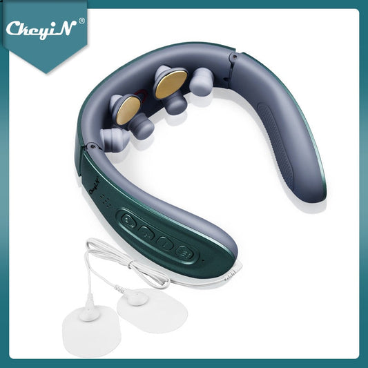 CkeyiN Electric Vibration Neck Massager EMS TENS Pulse Pain Soreness Relief Hot Compress Cervical Massage Device Electrode Pads