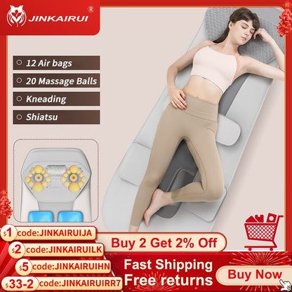 Jinkairui Airbag Heated Neck Massager Full Body Massage Mat Mattress Traction Lumbar Vibration with Remote Controller