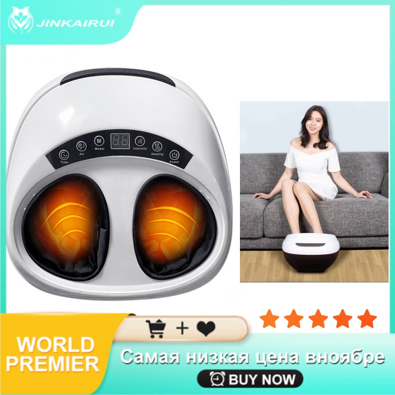 Jinkairui 220V Electric Antistress 3D Shiatsu Kneading Air Pressure Foot Massager Infrared Foot Care Machine Heating Deep Relax