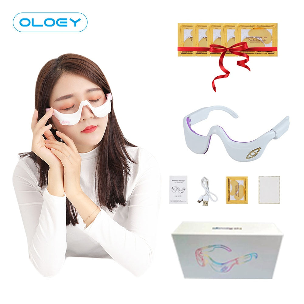 3D Smart Vibration EMS Micro Current Pulse Hot Compress Eye Massager  Wrinkle Reduction Remove Dark Circle Fatigue Relieve