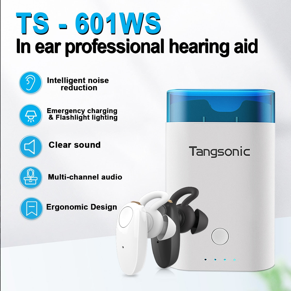 Tangsonic Digital Hearing Aids for mild and moderate hearing loss with Noise Reduction Emergency single ear hearing amplifier