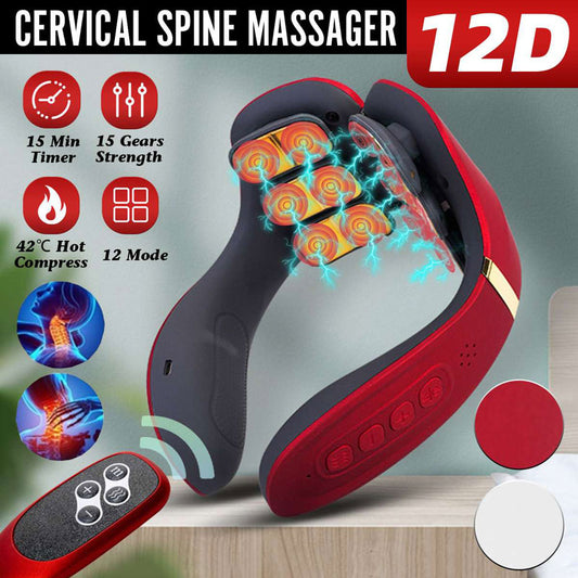 Heating12 Heads Back and Neck Massager 15 Gears Electric Neck Massager Instrument Massager For Neck Aliviar Espondilose Cervical