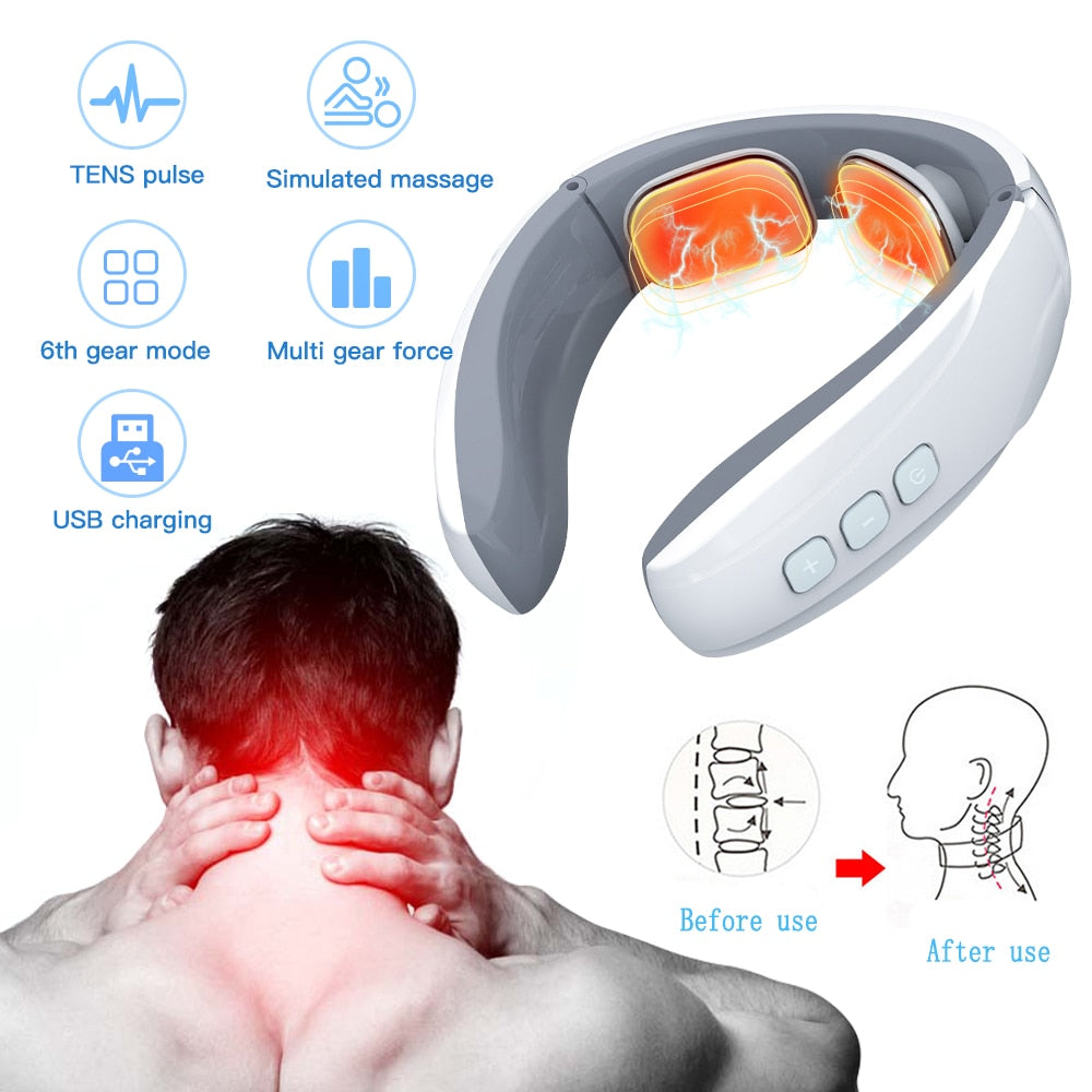 Masseur de cou électrique rechargeable Massage du cou par impulsions Relax Soulagement de la douleur Ems Acupoints Lymphvity Massager Device Neck Stretcher