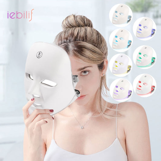 iebilif Ultra-Light 7Colors LED Facial Mask Photon Therapy Skin Rejuvenation Wrinkle Removal Beauty Whitening USB Charge Mask