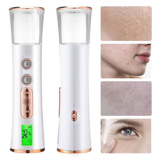 LED Mini Nano Mist Sprayer Portable Rechargeable Double Spray Head Facial Steamer Moisturizer Air Humidifier Cooler Skin Tester