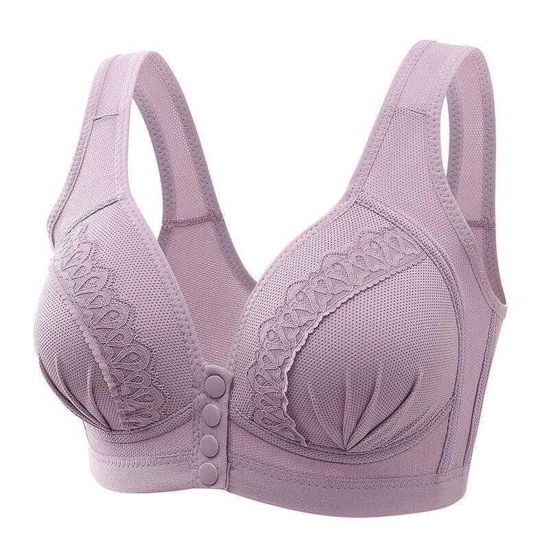 2pcs Women Underwear Breast Massage Large Size Front Button Comfortable Gather Bra Breathable Thin Section Without Steel Ring