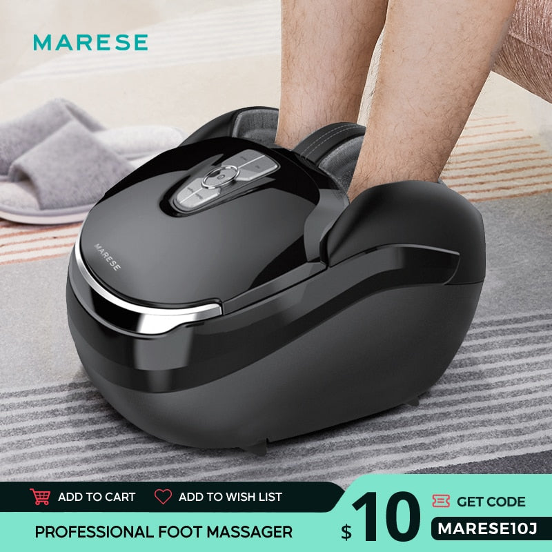 MARESE Massageador elétrico para os pés com vibração profunda, aquecimento, amassamento, compressão, ar, máquina de massagem, presente saudável, preto