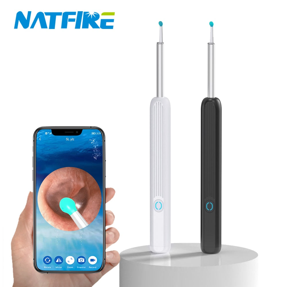 NATFIRE NE3 Ohrenreinigungsset Smart Visual Ear Sticks 1296P Werkzeug zum Entfernen von Ohrenschmalz Kabelloser Ohrenreiniger mit Kamera-LED-Licht