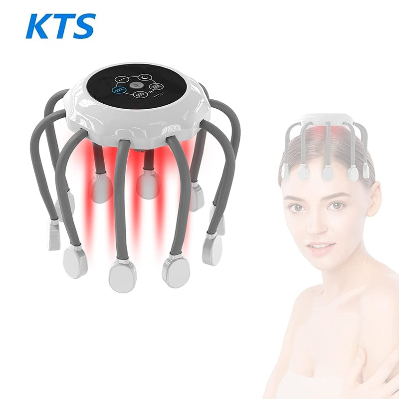 Massageador elétrico de cabeça KTS Octopus Scalp Massage Music 5 modos 14 Vibrating Contacts Red Light Therapy For Relax Stress Relief