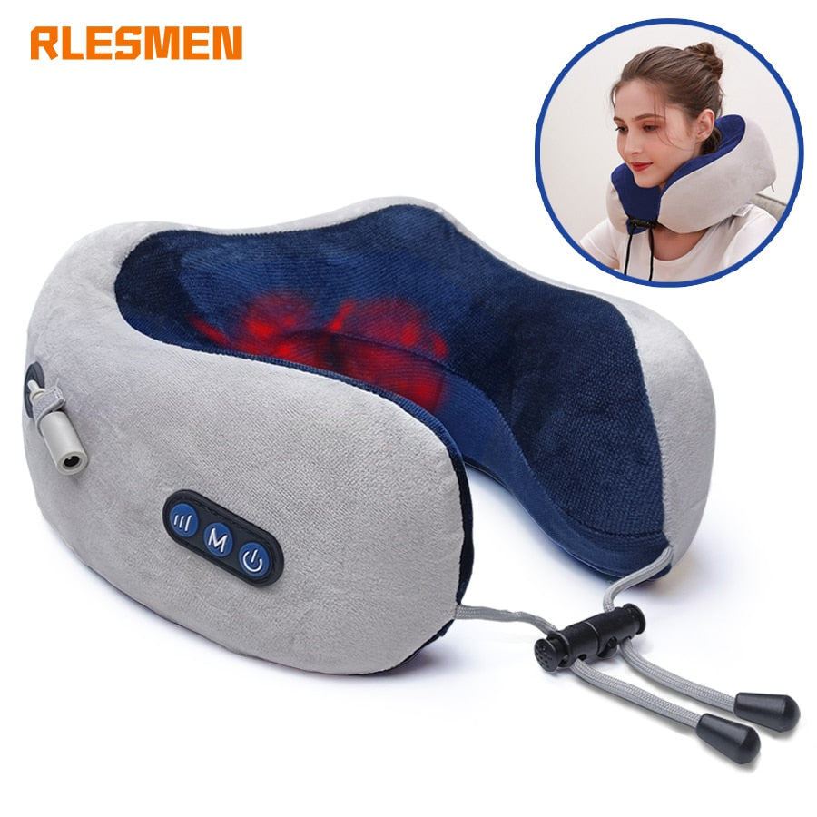 Neck Massager Relaxation Knead Heat Vibrator Travel U-shaped Pillow Car Airport Office Siesta Electric Cervical Spine Massage