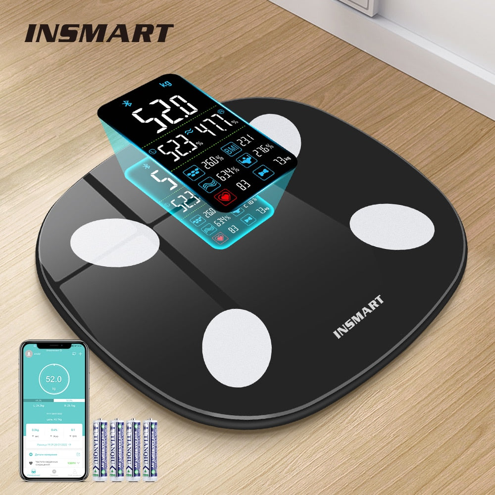 Balança Digital Corporal INSMART Balança de Peso Smart Balance Bioimpedância Balanças de Piso de Gordura Corporal Balanças de Banheiro IMC Analisador de Composição Corporal