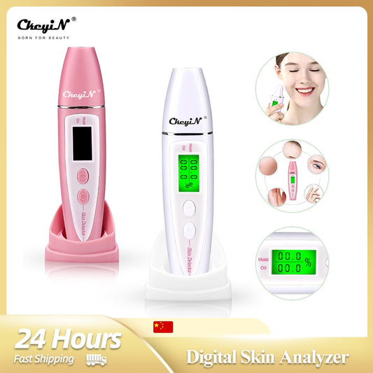 CkeyiN Skin Analyzer Digital LCD Display Moisture Oil Content Facial Analyzer Tester Detection Skin Condition Monitor Hydrating