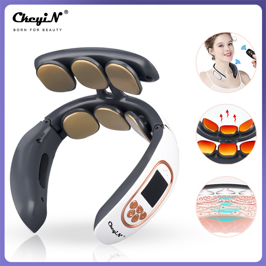 CkeyiN 6D Electric Neck Back Pulse Massager TENS Pulse Rechargeable Hot Cervical Vertebra Relax Pain Kneading Massage &amp; Remote