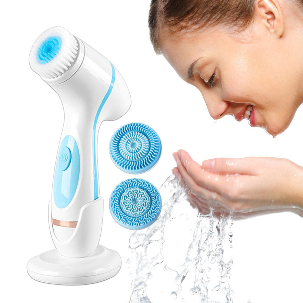 Electric Cleansing Brush 3 In 1 Sonic Rotating Cleansing Brush Galvanic Facial Spa System Deeply Clean Remove Blackheads Tool